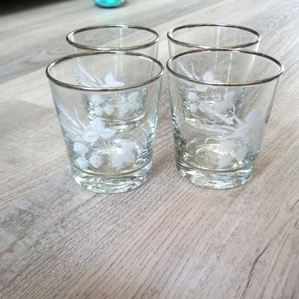 MCM Vintage Whiskey/ Scotch glasses with strawberries etched on them